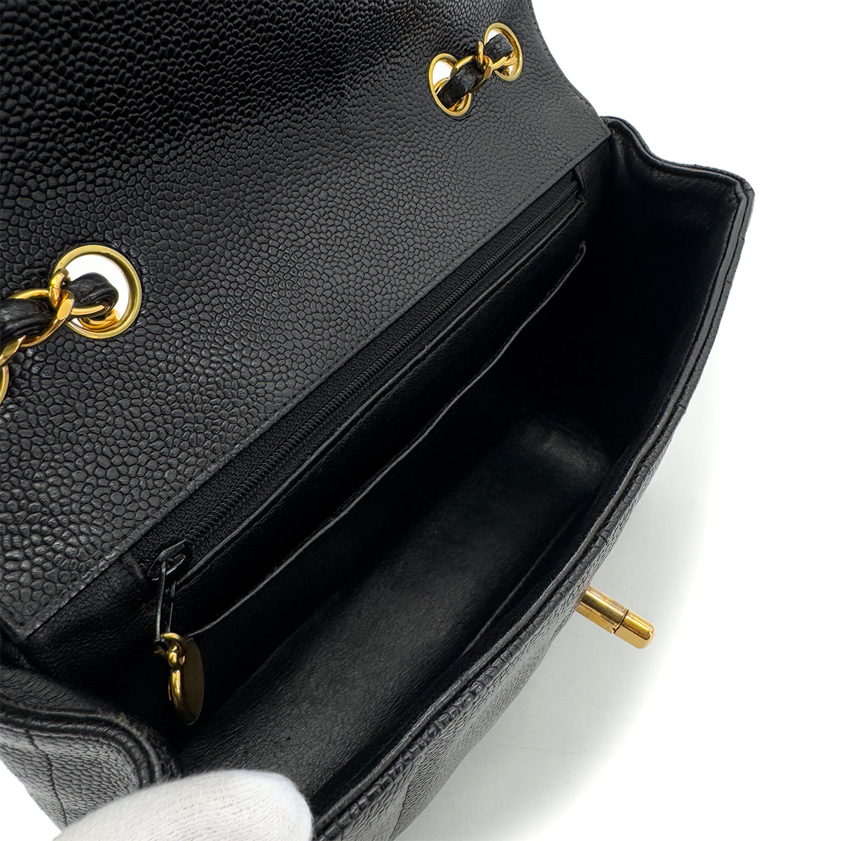 CHANEL VINTAGE MADEMOISELLE CHAIN SHOULDER BAG BLACK CAVIAR SKIN 90287212