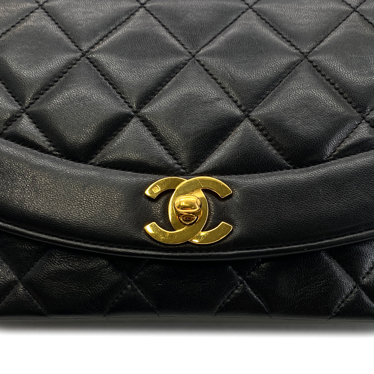CHANEL VINTAGE DIANA SMALL CHAIN SHOULDER BAG BLACK LAMB SKIN 90287214