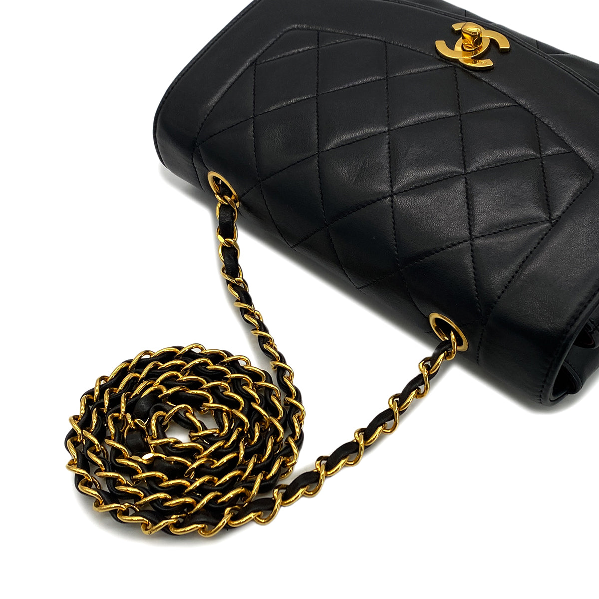 CHANEL VINTAGE DIANA SMALL CHAIN SHOULDER BAG BLACK LAMB SKIN 90287214