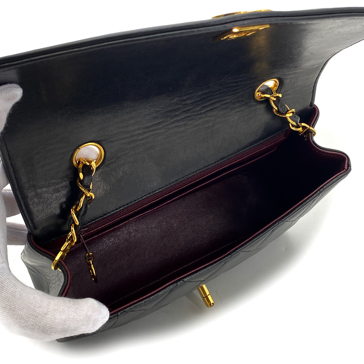 CHANEL VINTAGE DIANA SMALL CHAIN SHOULDER BAG BLACK LAMB SKIN 90287214