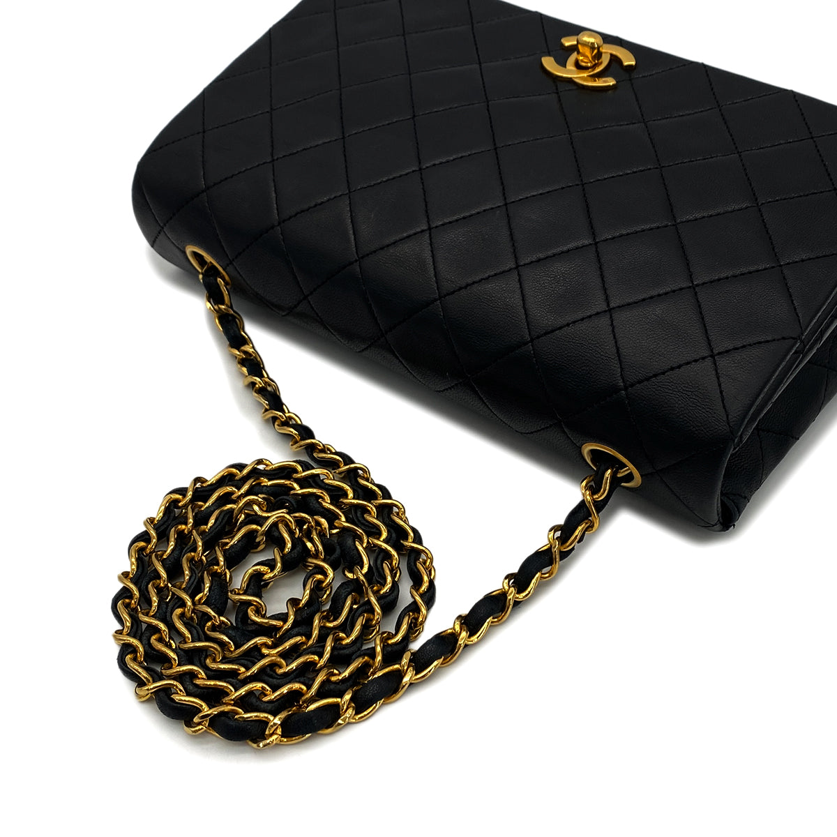 CHANEL VINTAGE FULL FLAP CHAIN SHOULDER BAG BLACK LAMB SKIN 90287215