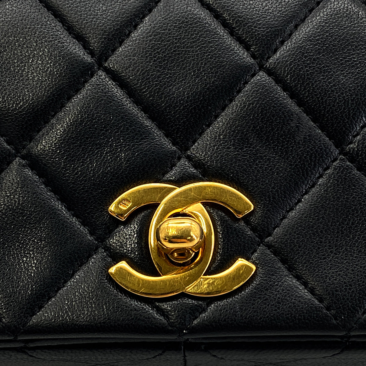 CHANEL VINTAGE FULL FLAP CHAIN SHOULDER BAG BLACK LAMB SKIN 90287215