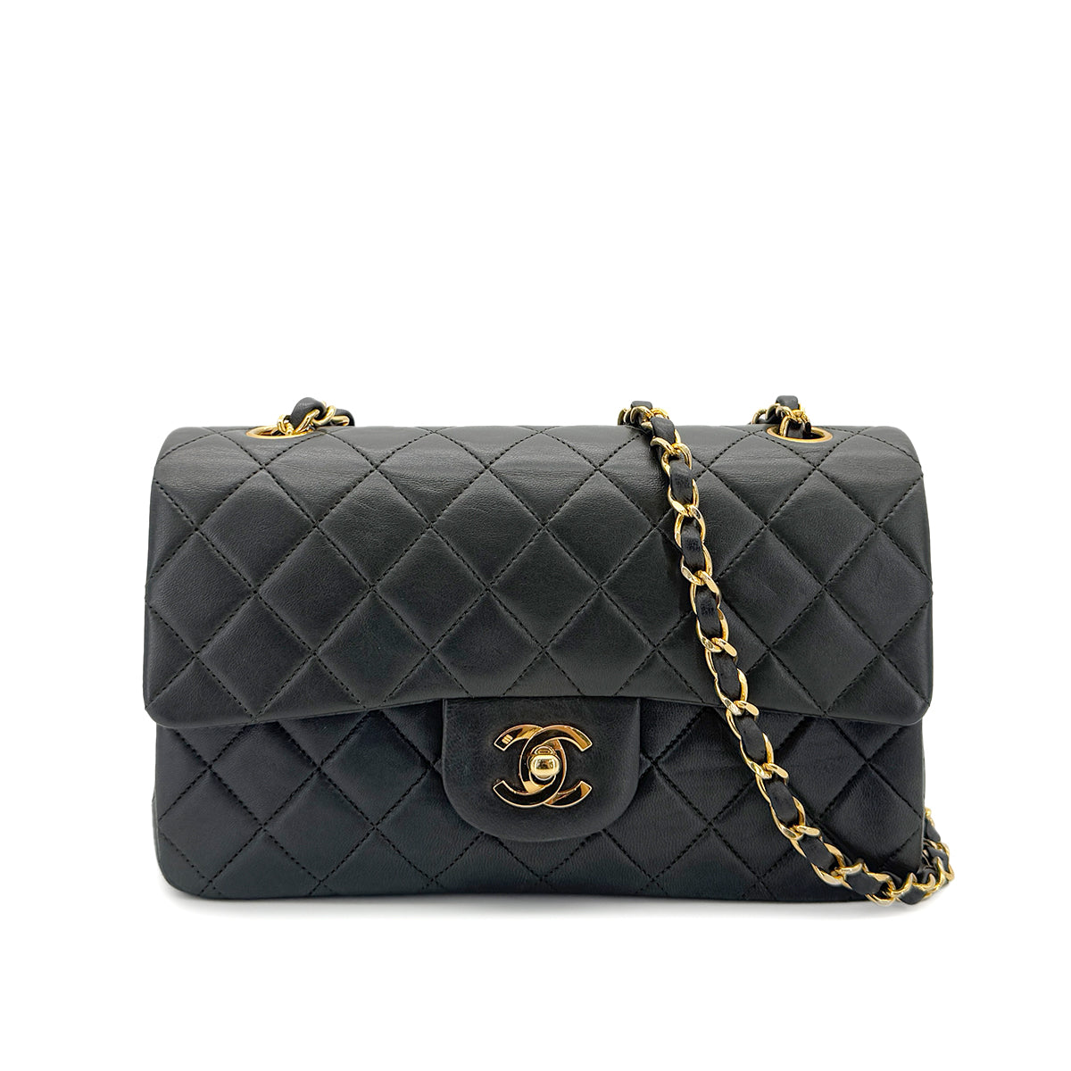 CHANEL VINTAGE CLASSIC FLAP SMALL CHAIN SHOULDER BAG KAHKI LAMB SKIN 90287216