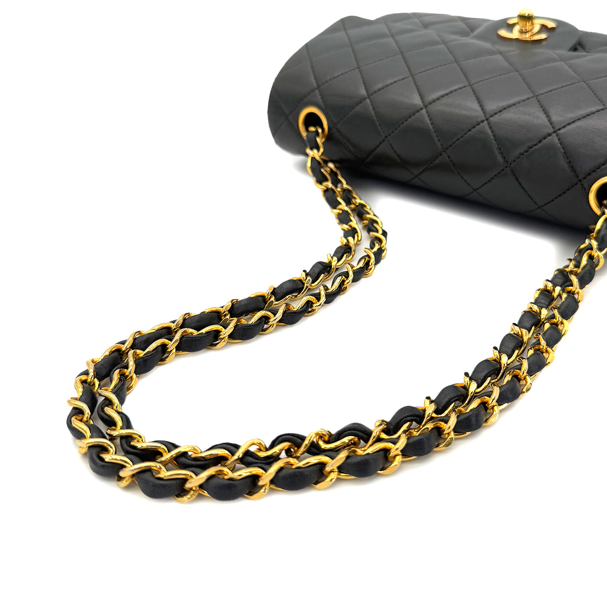 CHANEL VINTAGE CLASSIC FLAP SMALL CHAIN SHOULDER BAG KAHKI LAMB SKIN 90287216