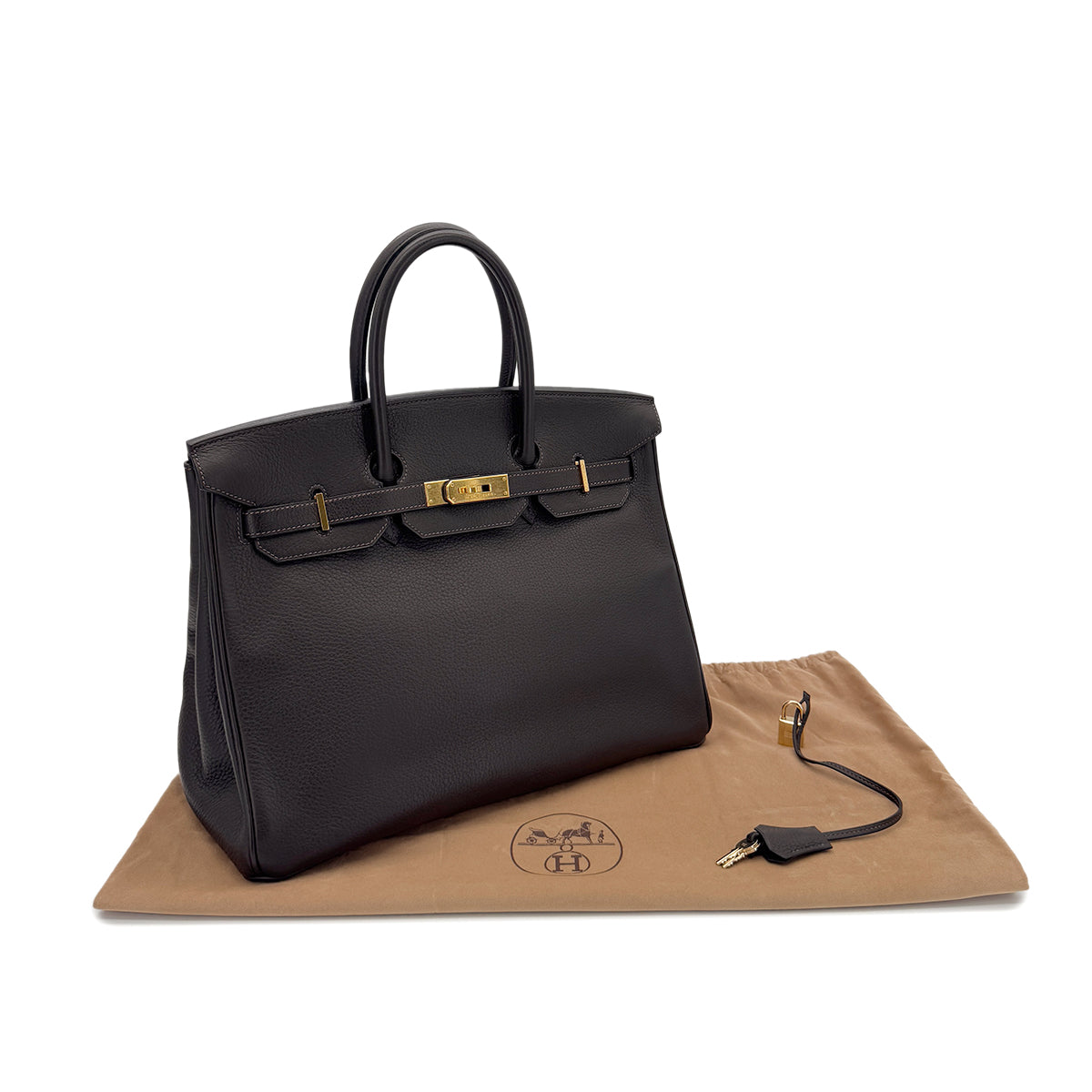 HERMES BIRKIN 35 EBENE TAURILLON CLEMENCE HAND BAG □E GHW 90287220