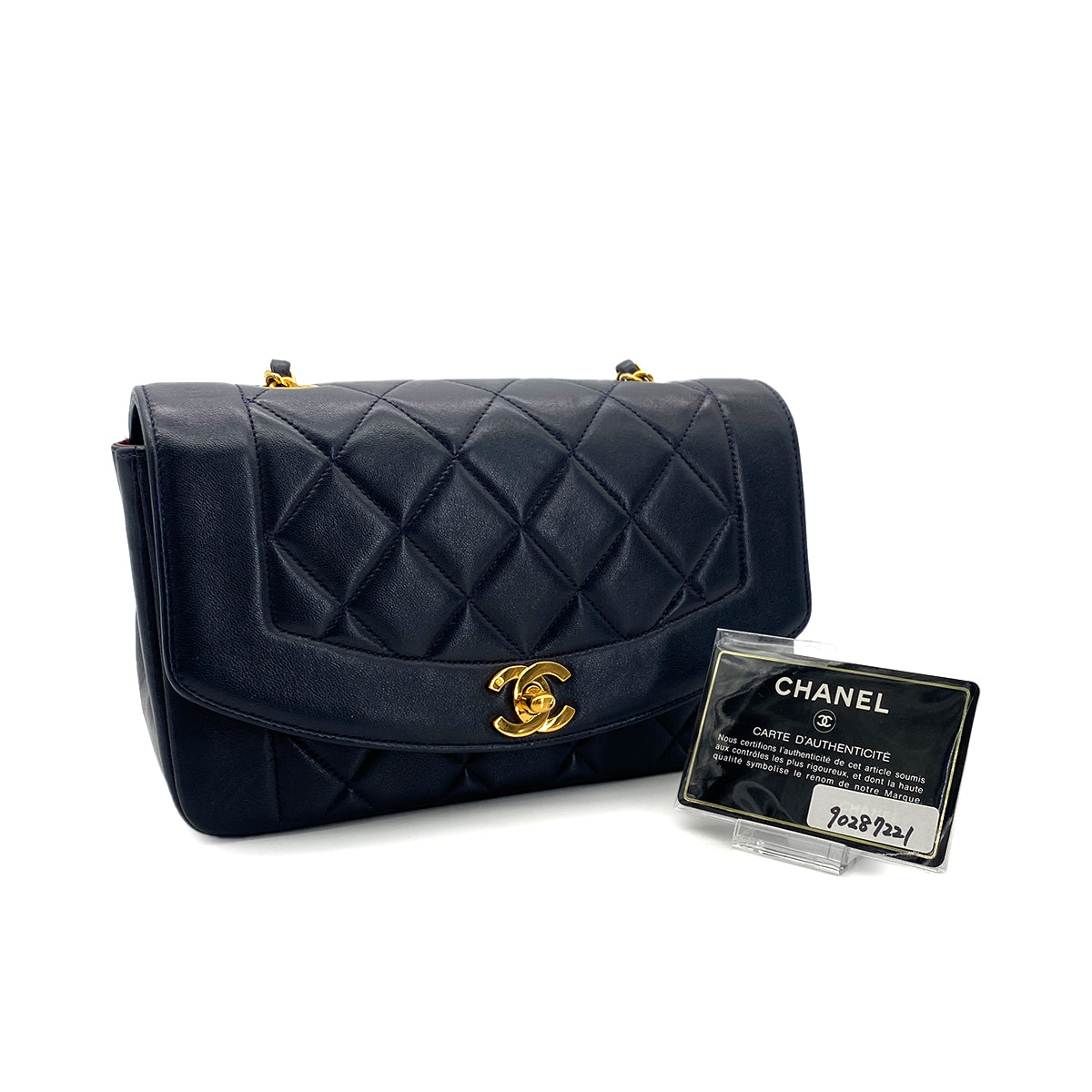 CHANEL VINTAGE DIANA SMALL CHAIN SHOULDER BAG NAVY LAMB SKIN 90287221