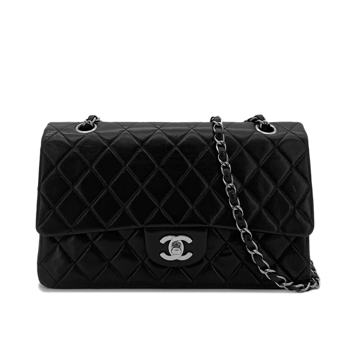 CHANEL VINTAGE CLASSIC FLAP MEDIUM CHAIN SHOULDER BAG BLACK LAMB SKIN 90287222