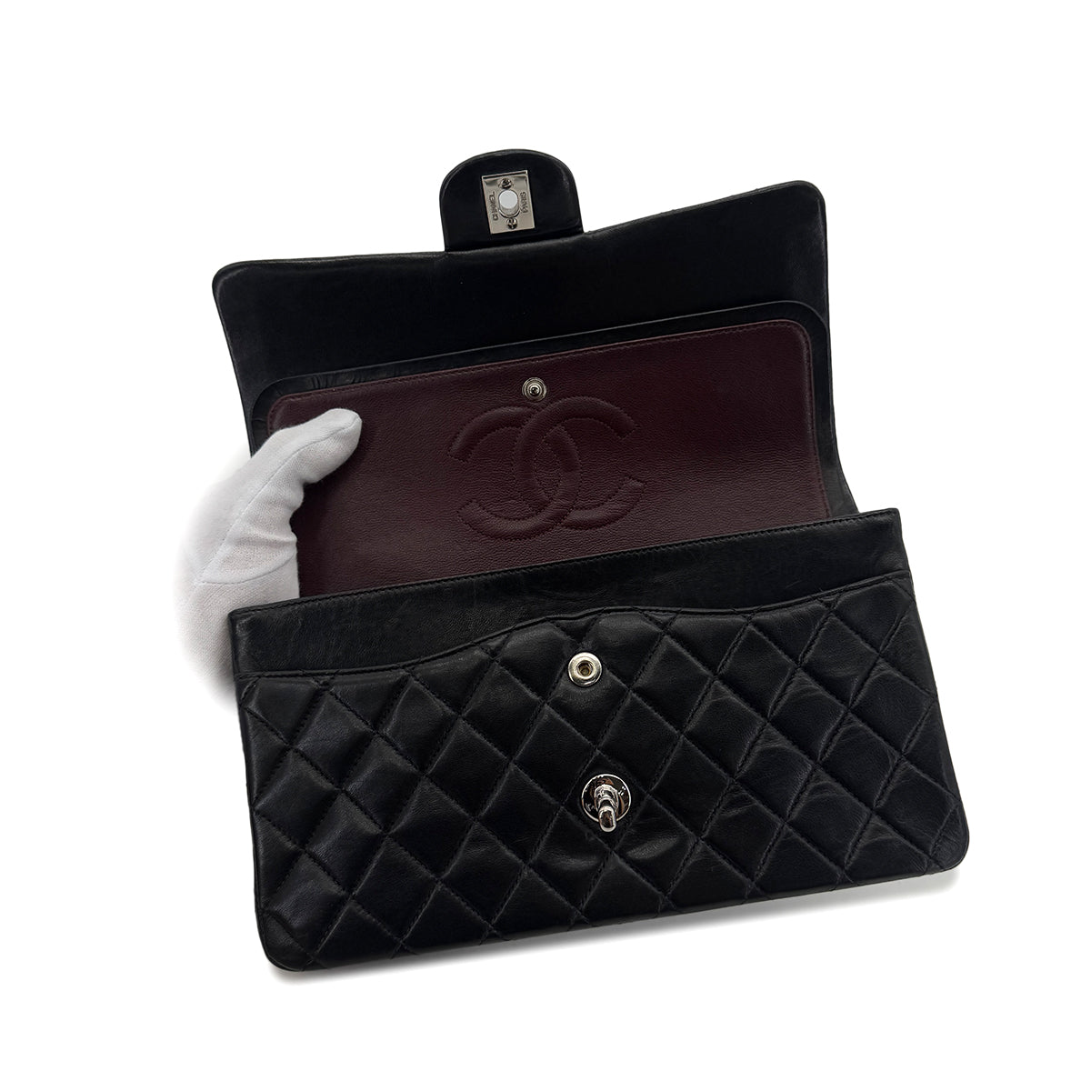CHANEL VINTAGE CLASSIC FLAP MEDIUM CHAIN SHOULDER BAG BLACK LAMB SKIN 90287222