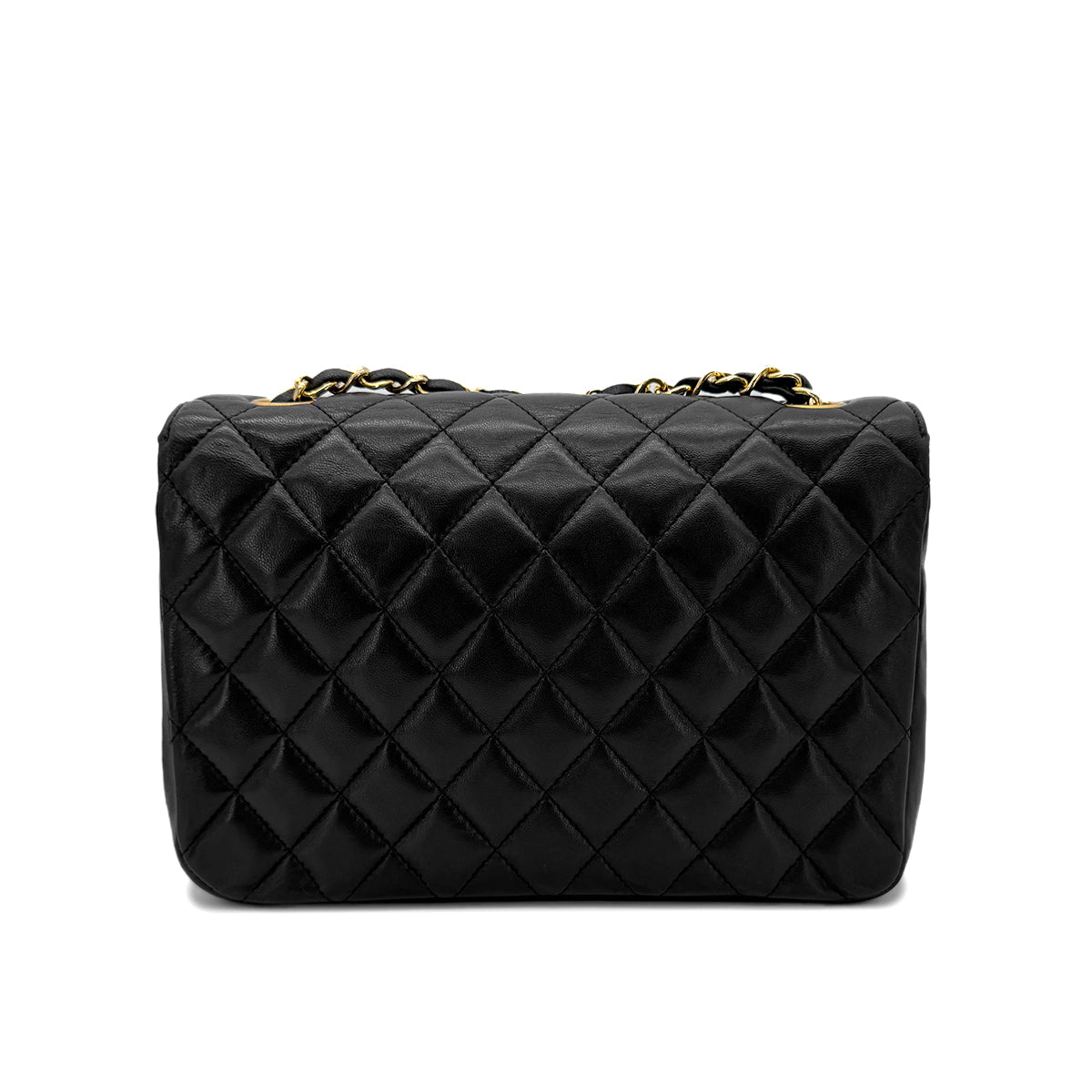 CHANEL VINTAGE MATELASSE HALF MOON CHAIN SHOULDER BAG BLACK LAMB SKIN 90287223