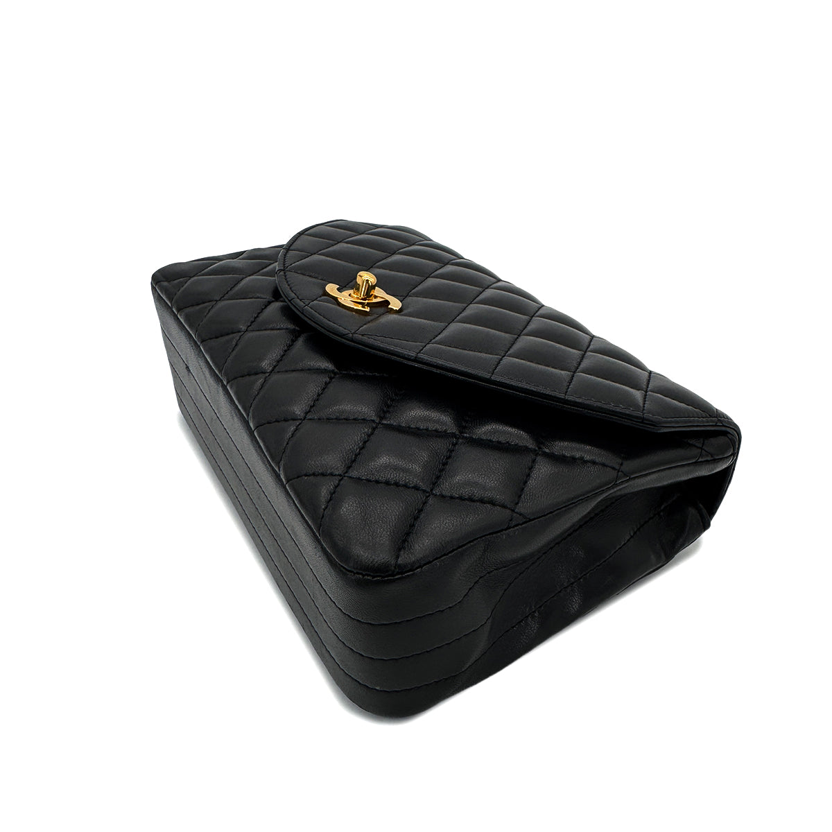 CHANEL VINTAGE MATELASSE HALF MOON CHAIN SHOULDER BAG BLACK LAMB SKIN 90287223