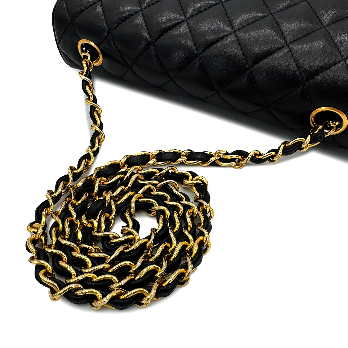 CHANEL VINTAGE MATELASSE HALF MOON CHAIN SHOULDER BAG BLACK LAMB SKIN 90287223