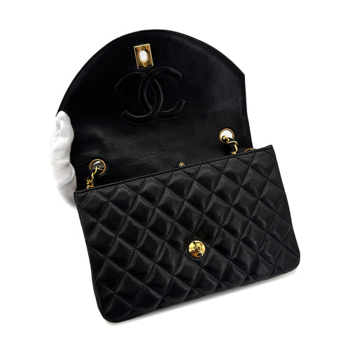 CHANEL VINTAGE MATELASSE HALF MOON CHAIN SHOULDER BAG BLACK LAMB SKIN 90287223 - PURPOSE