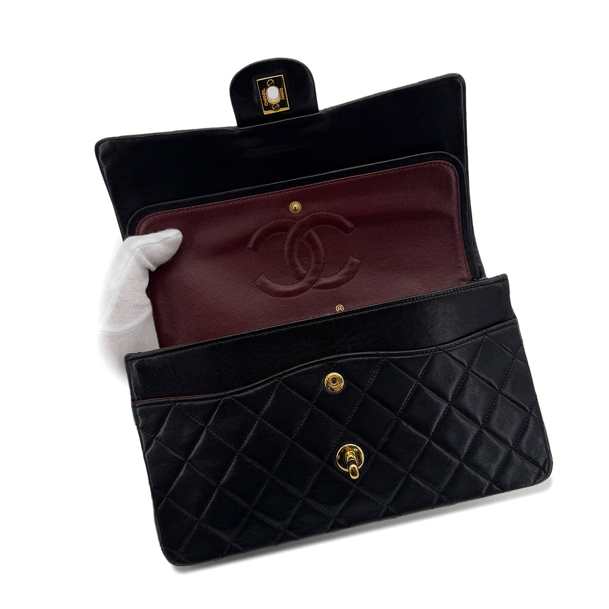 CHANEL VINTAGE CLASSIC FLAP MEDIUM CHAIN SHOULDER BAG BLACK LAMB SKIN 90287226