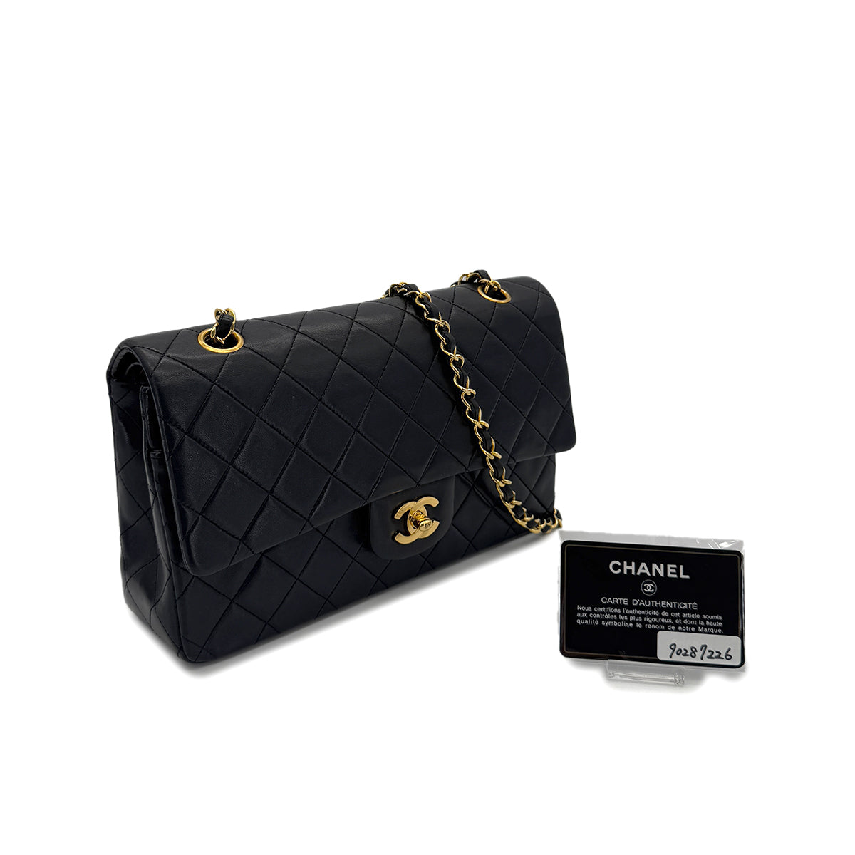 CHANEL VINTAGE CLASSIC FLAP MEDIUM CHAIN SHOULDER BAG BLACK LAMB SKIN 90287226