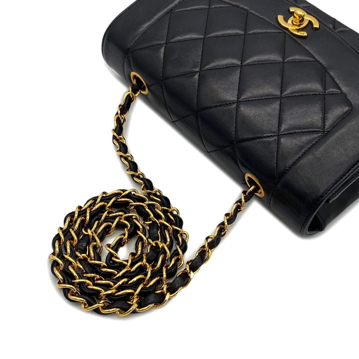 CHANEL VINTAGE DIANA SMALL CHAIN SHOULDER BAG BLACK LAMB SKIN 90287227