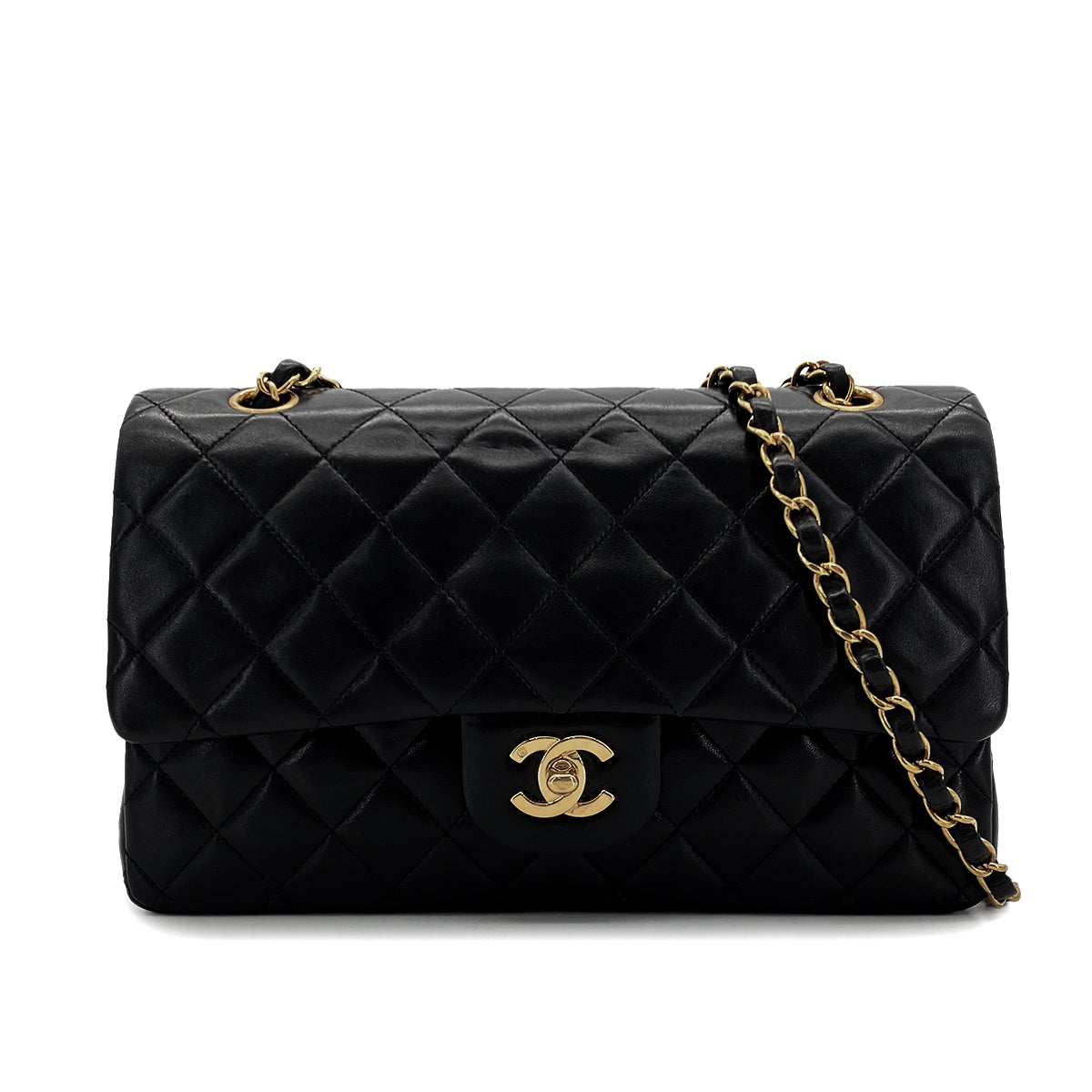 CHANEL VINTAGE CLASSIC FLAP MEDIUM CHAIN SHOULDER BAG BLACK LAMB SKIN 90287230