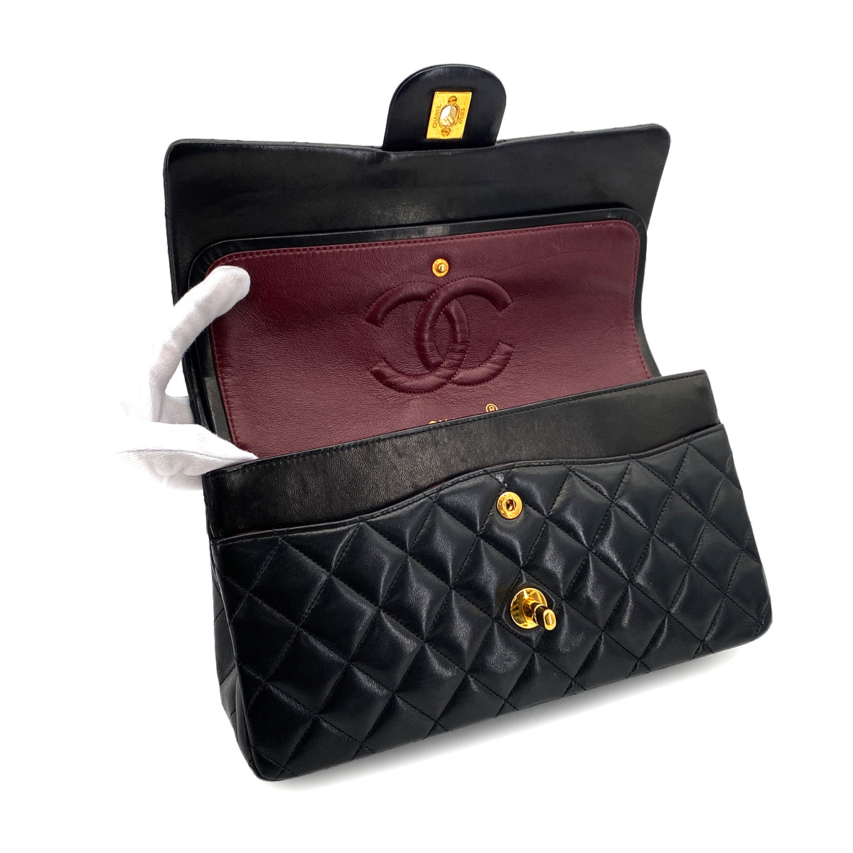 CHANEL VINTAGE CLASSIC FLAP MEDIUM CHAIN SHOULDER BAG BLACK LAMB SKIN 90287230
