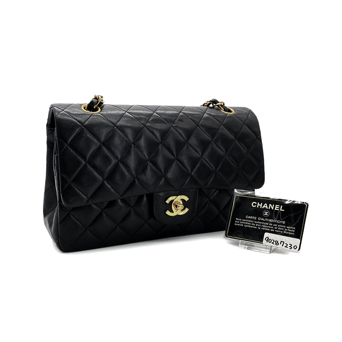 CHANEL VINTAGE CLASSIC FLAP MEDIUM CHAIN SHOULDER BAG BLACK LAMB SKIN 90287230