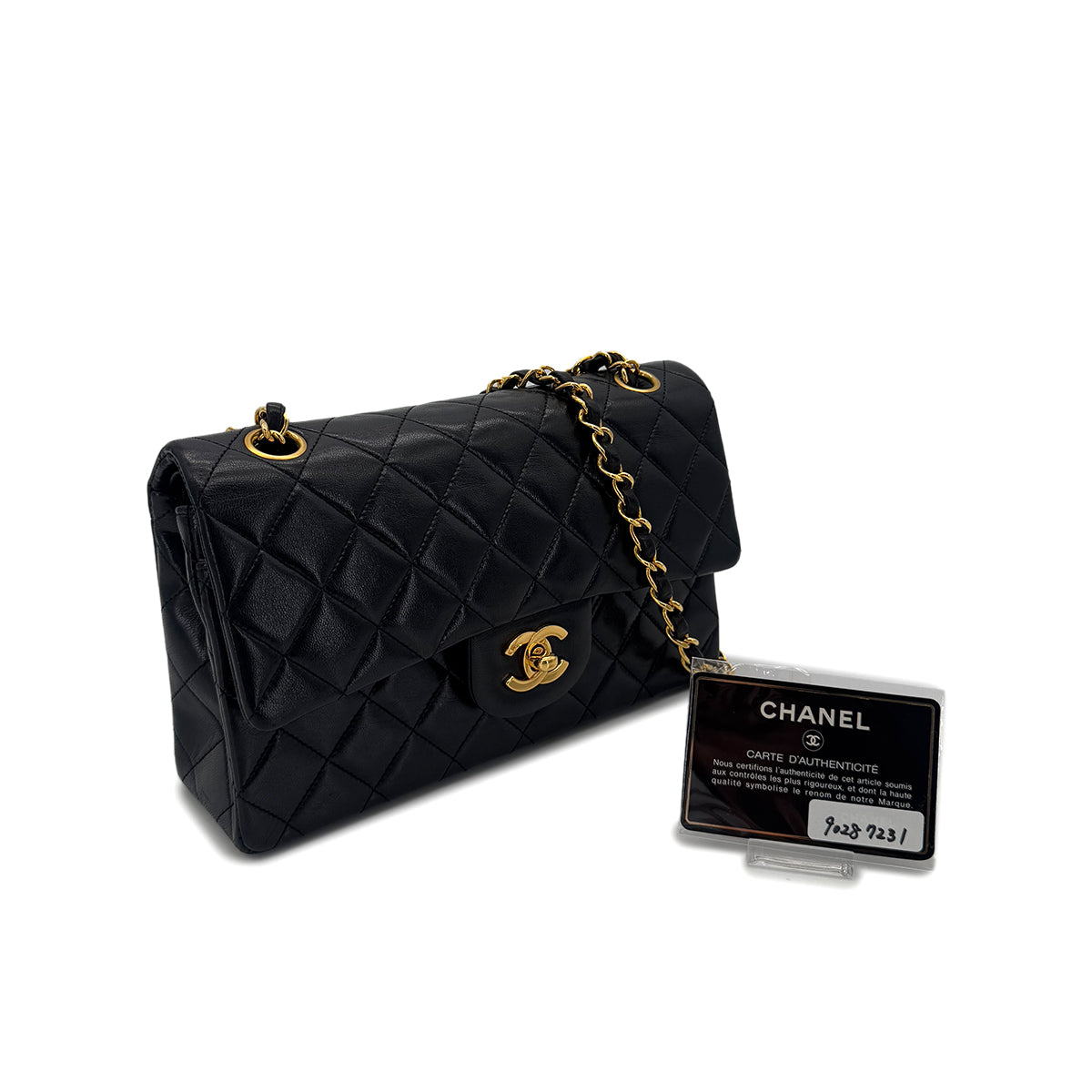 CHANEL VINTAGE CLASSIC FLAP SMALL CHAIN SHOULDER BAG BLACK LAMB SKIN 90287231