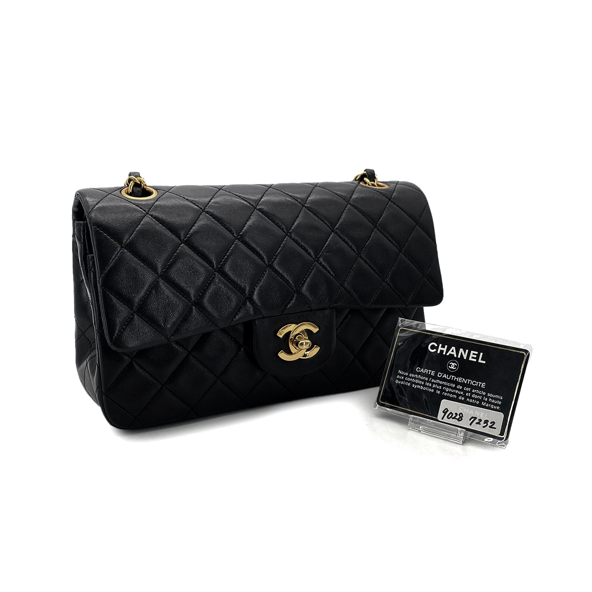 CHANEL VINTAGE CLASSIC FLAP SMALL CHAIN SHOULDER BAG BLACK LAMB SKIN 90287232