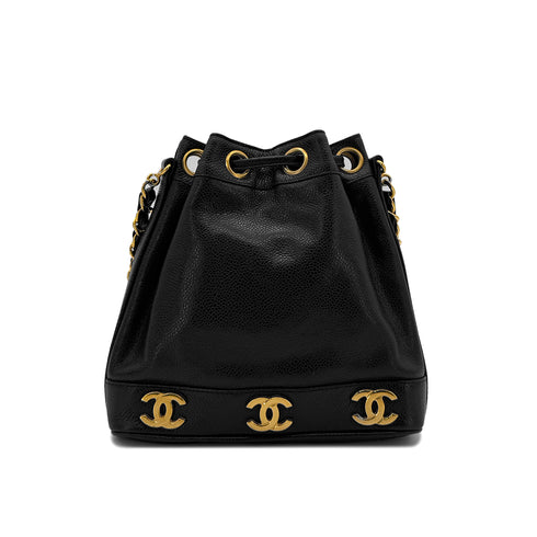 CHANEL VINTAGE TRIPLE COCO CHAIN SHOULDER BAG BLACK CAVIAR SKIN 90287235 - PURPOSE