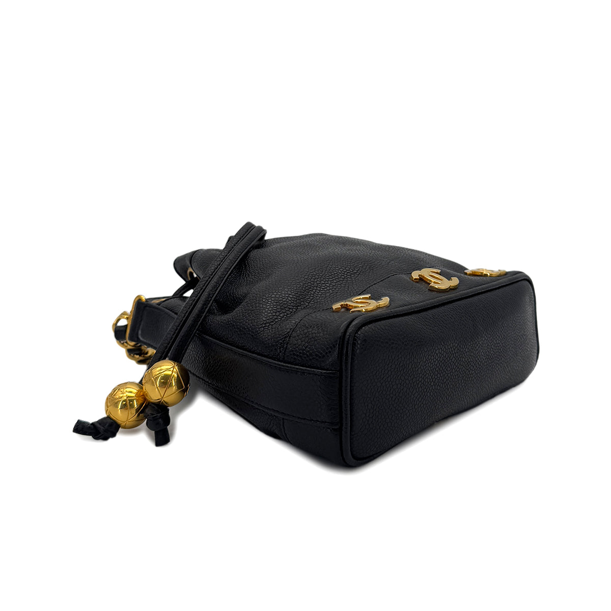 CHANEL VINTAGE TRIPLE COCO CHAIN SHOULDER BAG BLACK CAVIAR SKIN 90287235