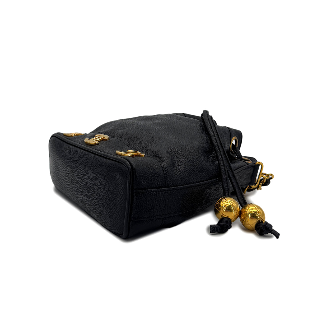 CHANEL VINTAGE TRIPLE COCO CHAIN SHOULDER BAG BLACK CAVIAR SKIN 90287235