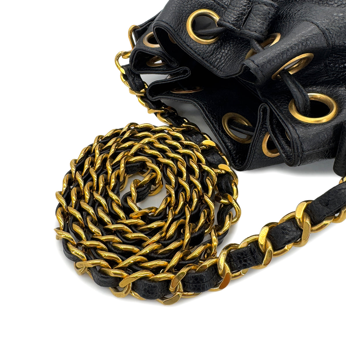 CHANEL VINTAGE TRIPLE COCO CHAIN SHOULDER BAG BLACK CAVIAR SKIN 90287235