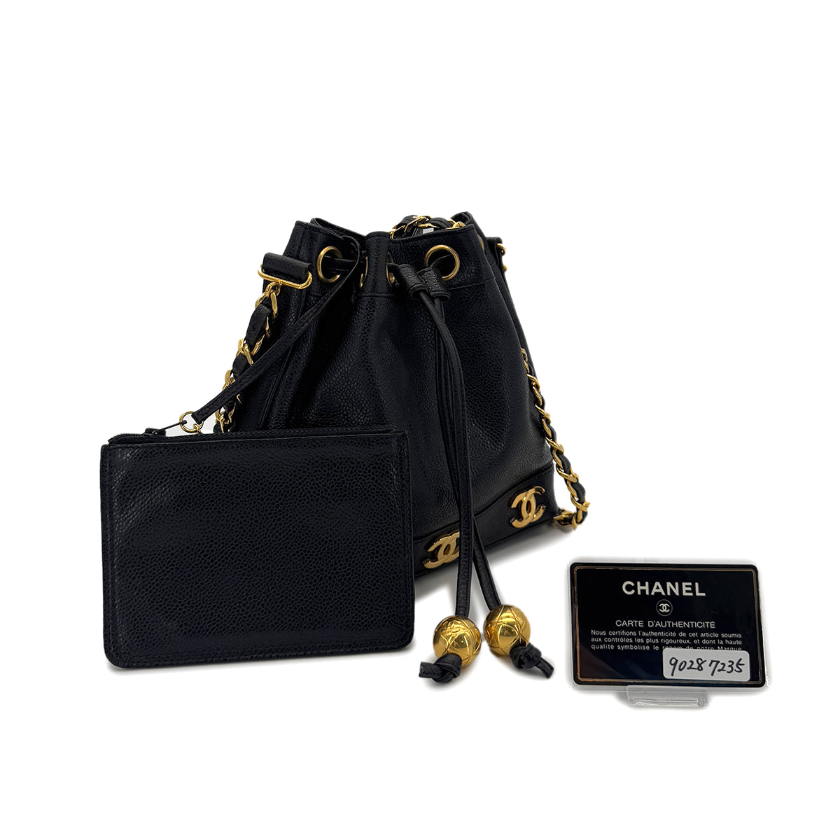 CHANEL VINTAGE TRIPLE COCO CHAIN SHOULDER BAG BLACK CAVIAR SKIN 90287235