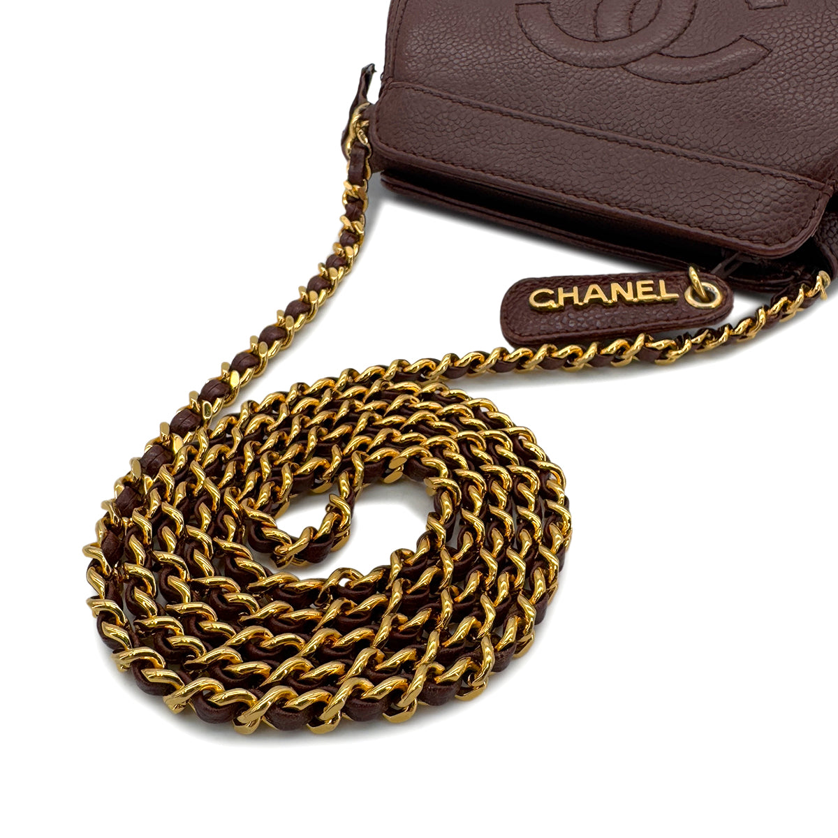 CHANEL VINTAGE COCOMARK CHAIN SHOULDER BAG BROWN CAVIAR SKIN 90287237