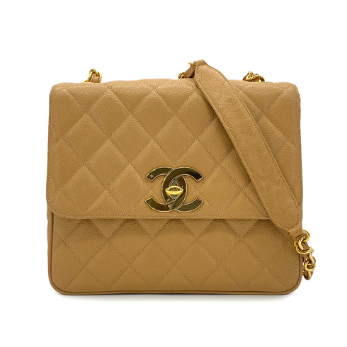 CHANEL VINTAGE MATELASSE CHAIN SHOULDER BAG BEIGE CAVIAR SKIN 90287238 - PURPOSE