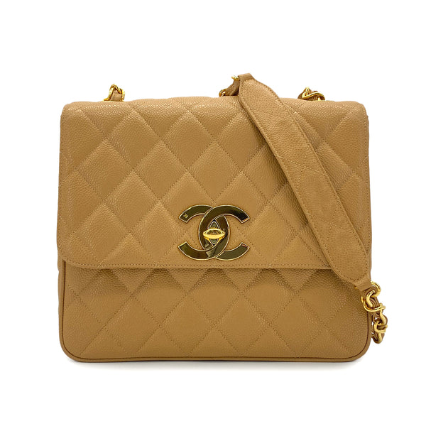 CHANEL VINTAGE MATELASSE CHAIN SHOULDER BAG BEIGE CAVIAR SKIN 90287238 - PURPOSE