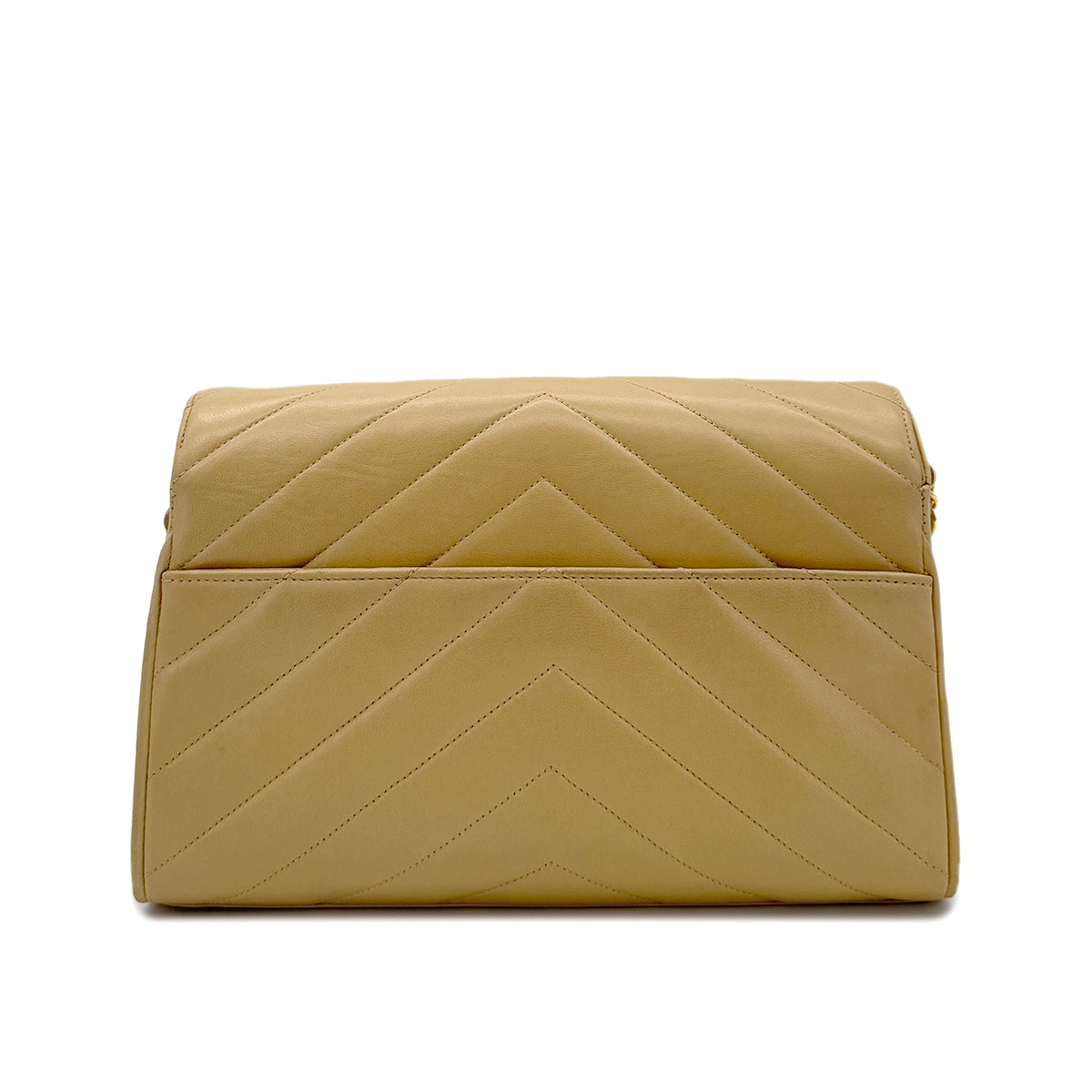 CHANEL VINTAGE CHEVRON V STITCH CHAIN SHUOLDER BAG BEIGE LAMB SKIN 90287240
