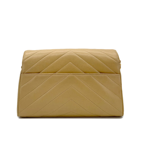 CHANEL VINTAGE CHEVRON V STITCH CHAIN SHUOLDER BAG BEIGE LAMB SKIN 90287240 - PURPOSE