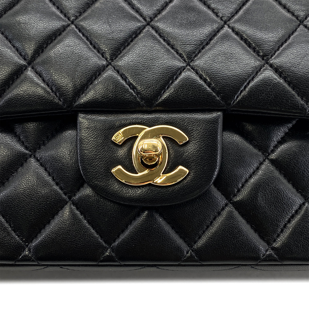 CHANEL VINTAGE CLASSIC FLAP MEDIUM CHAIN SHOULDER BAG BLACK LAMB SKIN 90287245