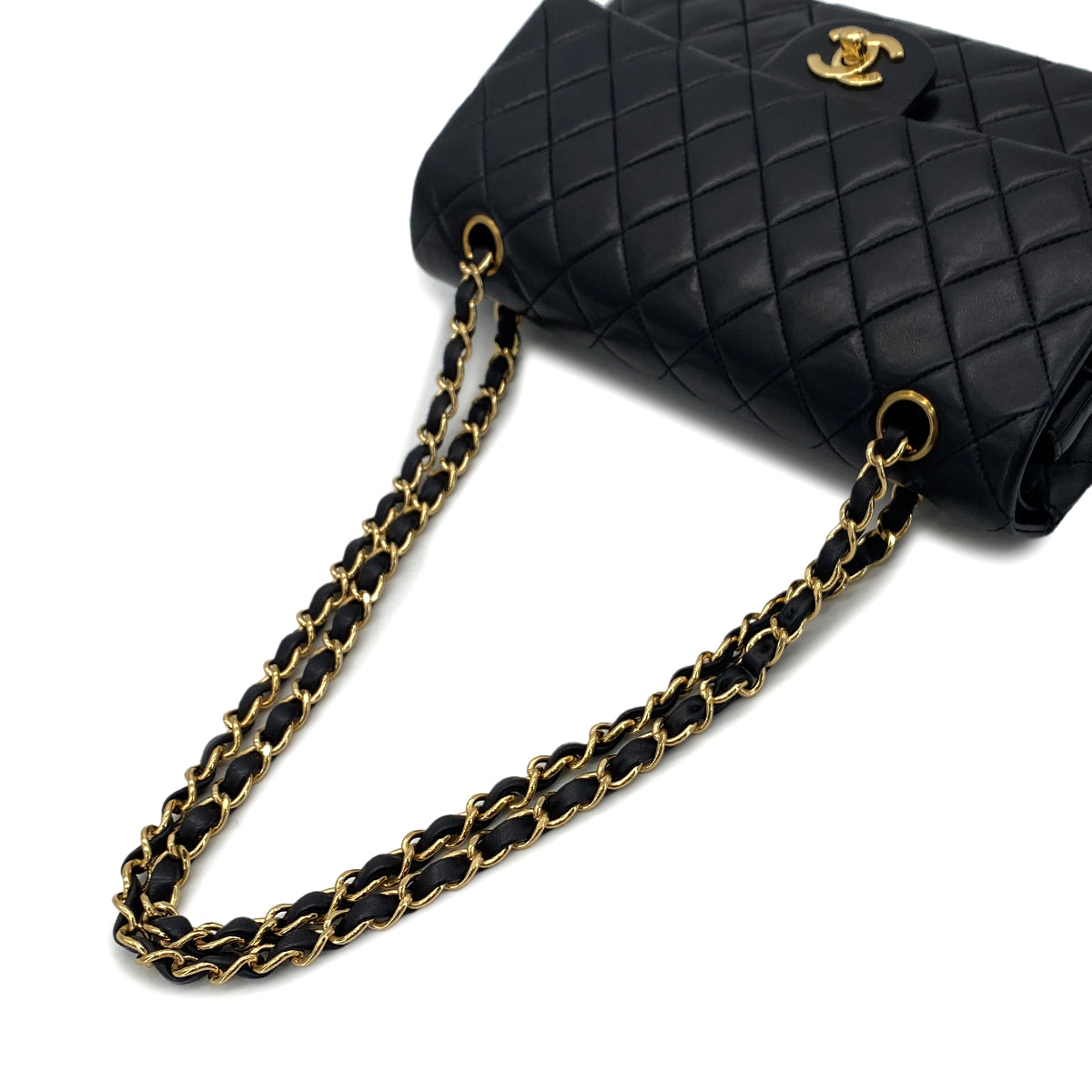 CHANEL VINTAGE CLASSIC FLAP MEDIUM CHAIN SHOULDER BAG BLACK LAMB SKIN 90287245