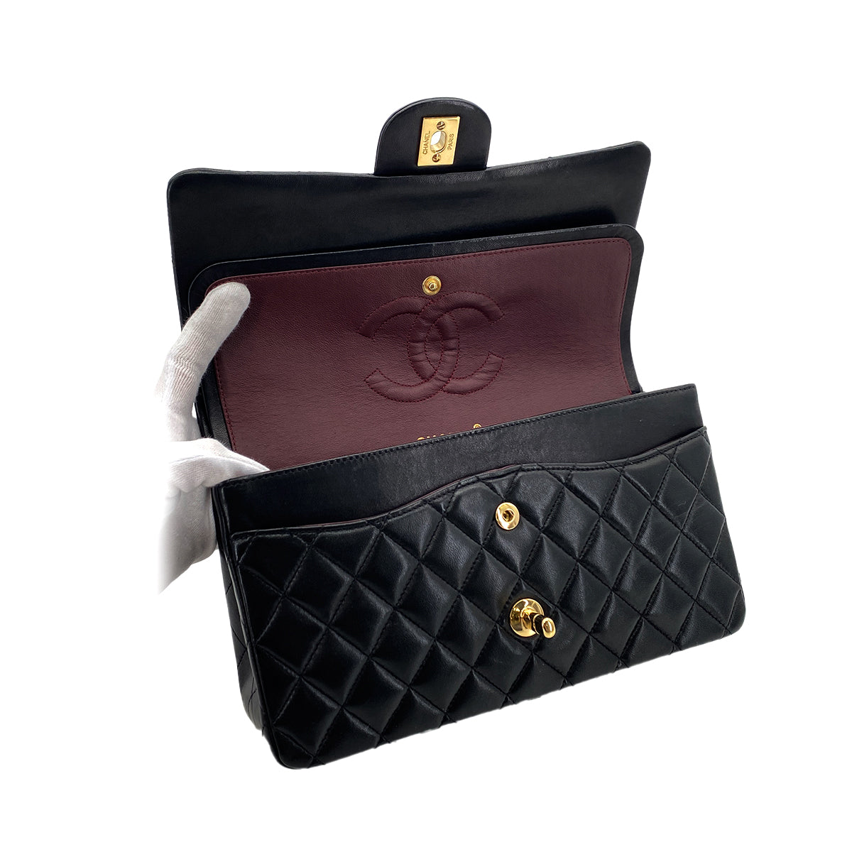 CHANEL VINTAGE CLASSIC FLAP MEDIUM CHAIN SHOULDER BAG BLACK LAMB SKIN 90287245