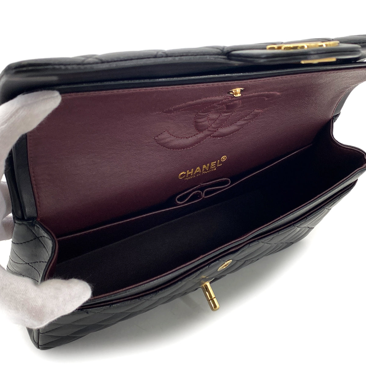 CHANEL VINTAGE CLASSIC FLAP MEDIUM CHAIN SHOULDER BAG BLACK LAMB SKIN 90287245