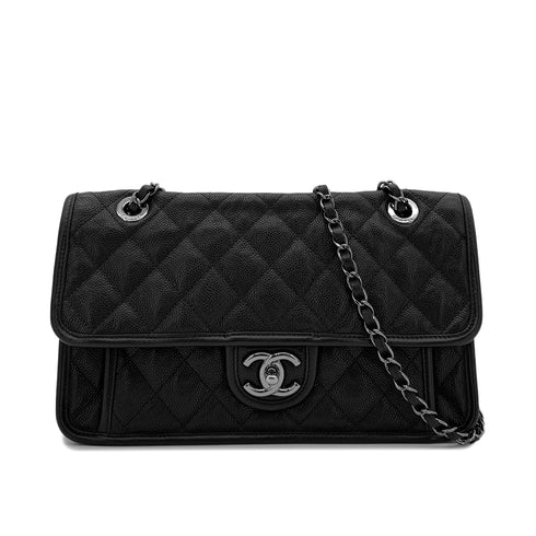 CHANEL FRENCH RIVIERA MATELASSE CHAIN SHOULDER BAG BLACK CAVIAR SKIN 90287247 - PURPOSE