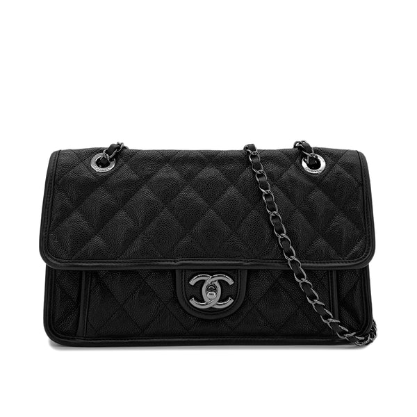 CHANEL FRENCH RIVIERA MATELASSE CHAIN SHOULDER BAG BLACK CAVIAR SKIN 90287247 - PURPOSE