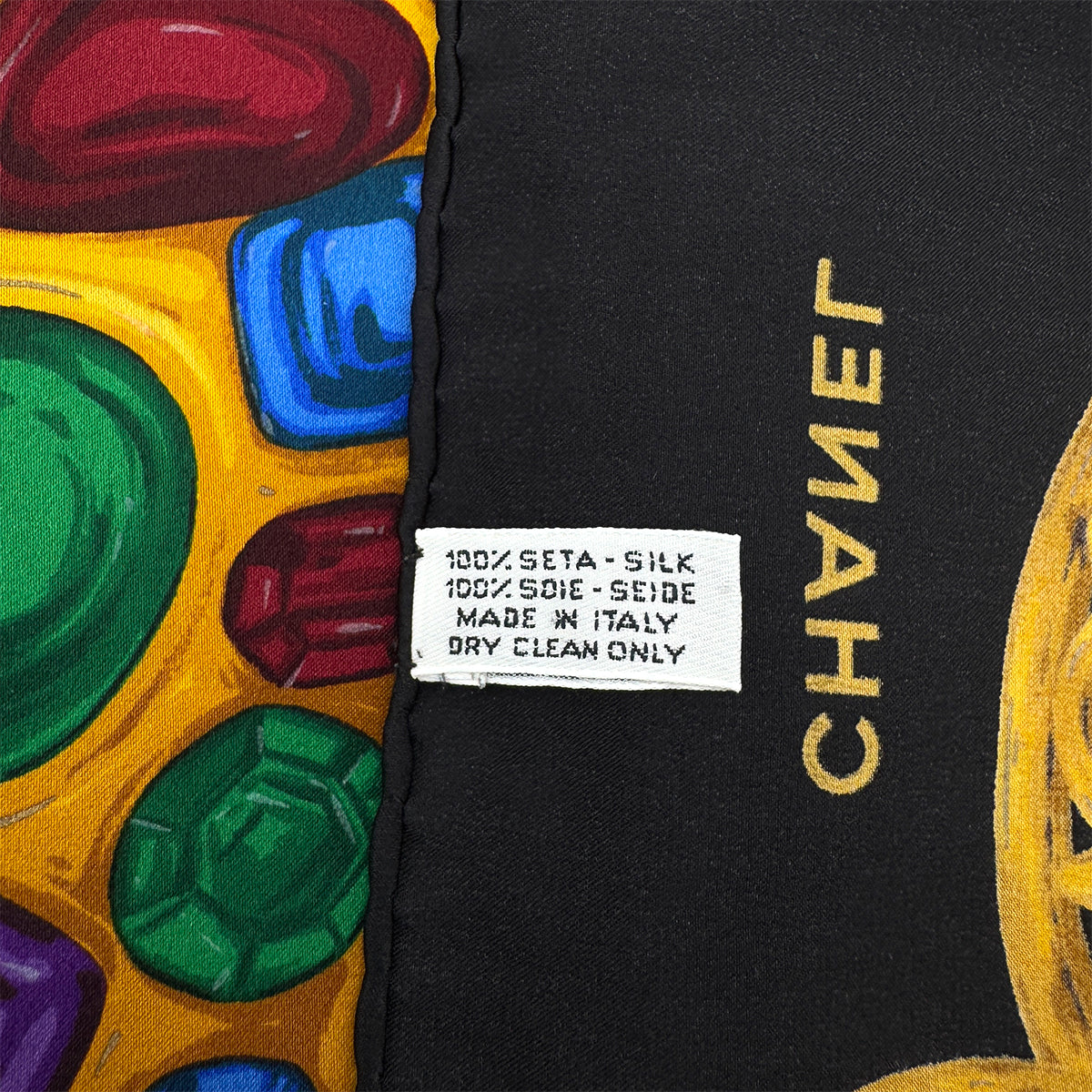 CHANEL VINTAGE SCARF GRIPOA PATTERN BLACK SILK 90287467