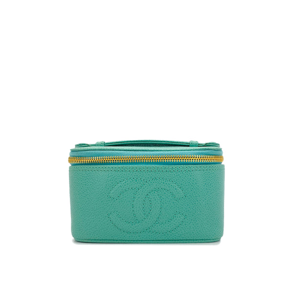 CHANEL VINTAGE MINI VANITY HAND BAG GREEN CAVIAR SKIN 90287472