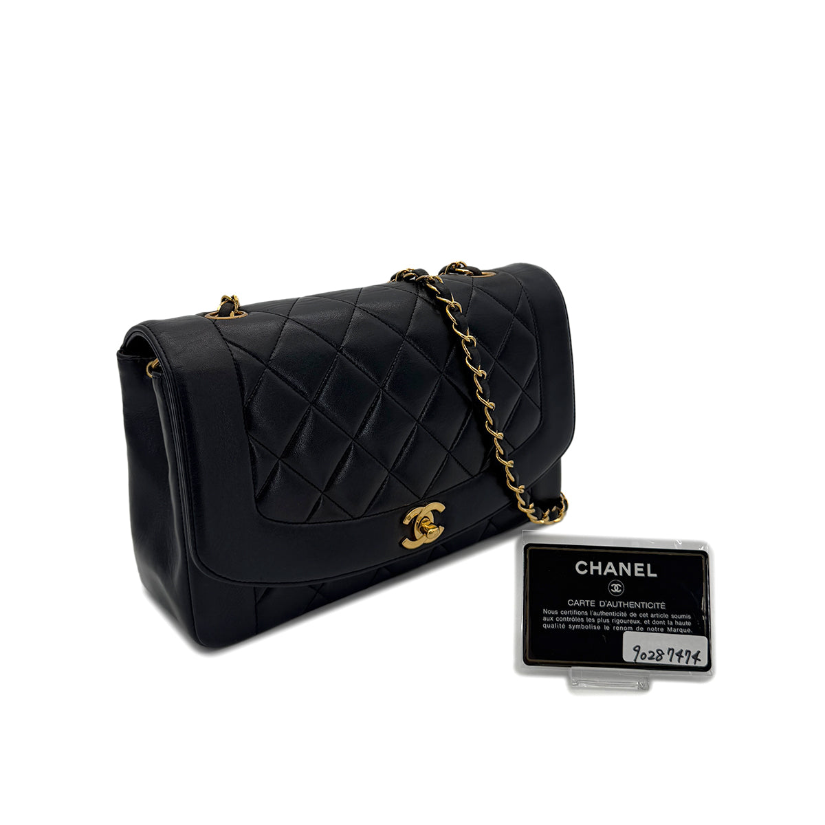 VINTAGE DIANA MEDIUM CHAIN SHOULDER BAG BLACK LAMB SKIN 90287474