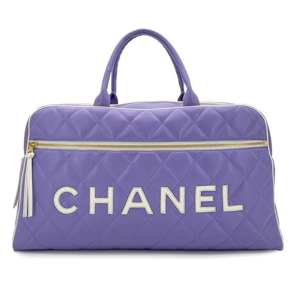 CHANEL VINTAGE MATELASSE LOGO BOSTON HAND BAG PURPLE WHITE LEATHER 90287478 - PURPOSE