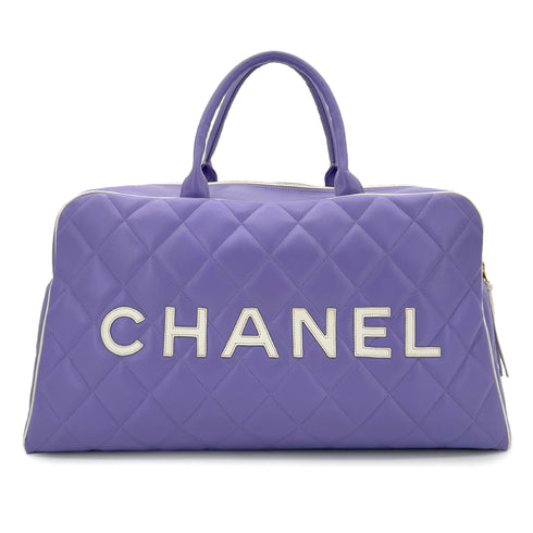 CHANEL VINTAGE MATELASSE LOGO BOSTON HAND BAG PURPLE WHITE LEATHER 90287478 - PURPOSE