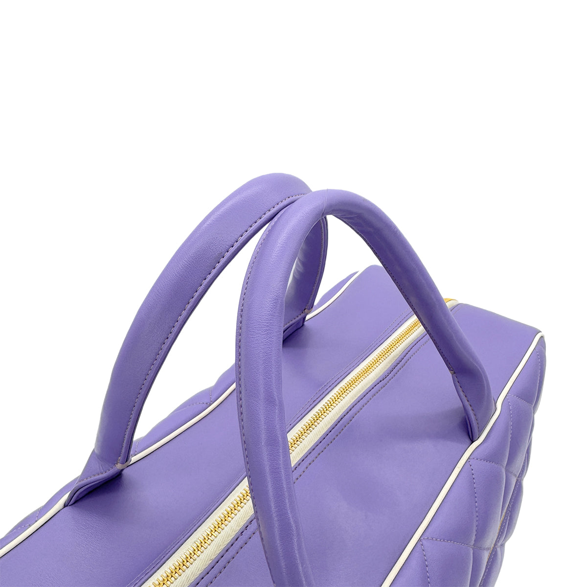 CHANEL VINTAGE MATELASSE LOGO BOSTON HAND BAG PURPLE WHITE LEATHER 90287478