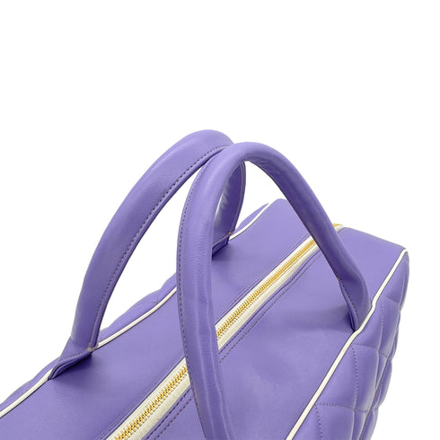 CHANEL VINTAGE MATELASSE LOGO BOSTON HAND BAG PURPLE WHITE LEATHER 90287478 - PURPOSE