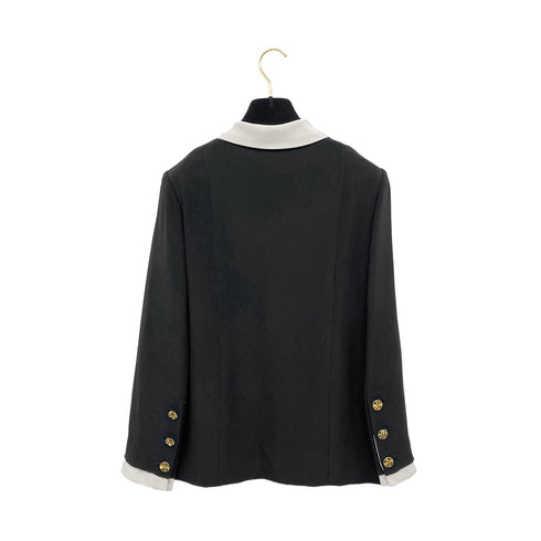 CHANEL VINTAGE FOUR POCKET BICOLOR JACKET PLEATED SKIRT SET BLACK 40 RTW 90287485 - PURPOSE