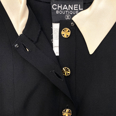 CHANEL VINTAGE FOUR POCKET BICOLOR JACKET PLEATED SKIRT SET BLACK 40 RTW 90287485 - PURPOSE