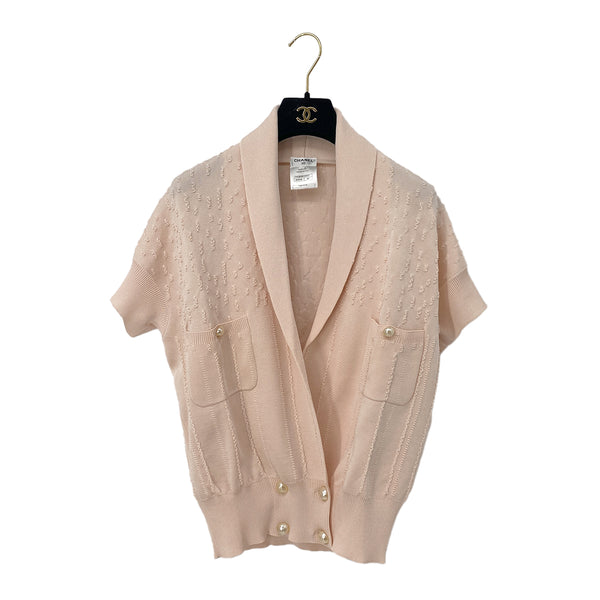 CHANEL COCO FAUX PEARL BUTTON CARDIGAN PINK RAYON 40 P43 RTW 90287724